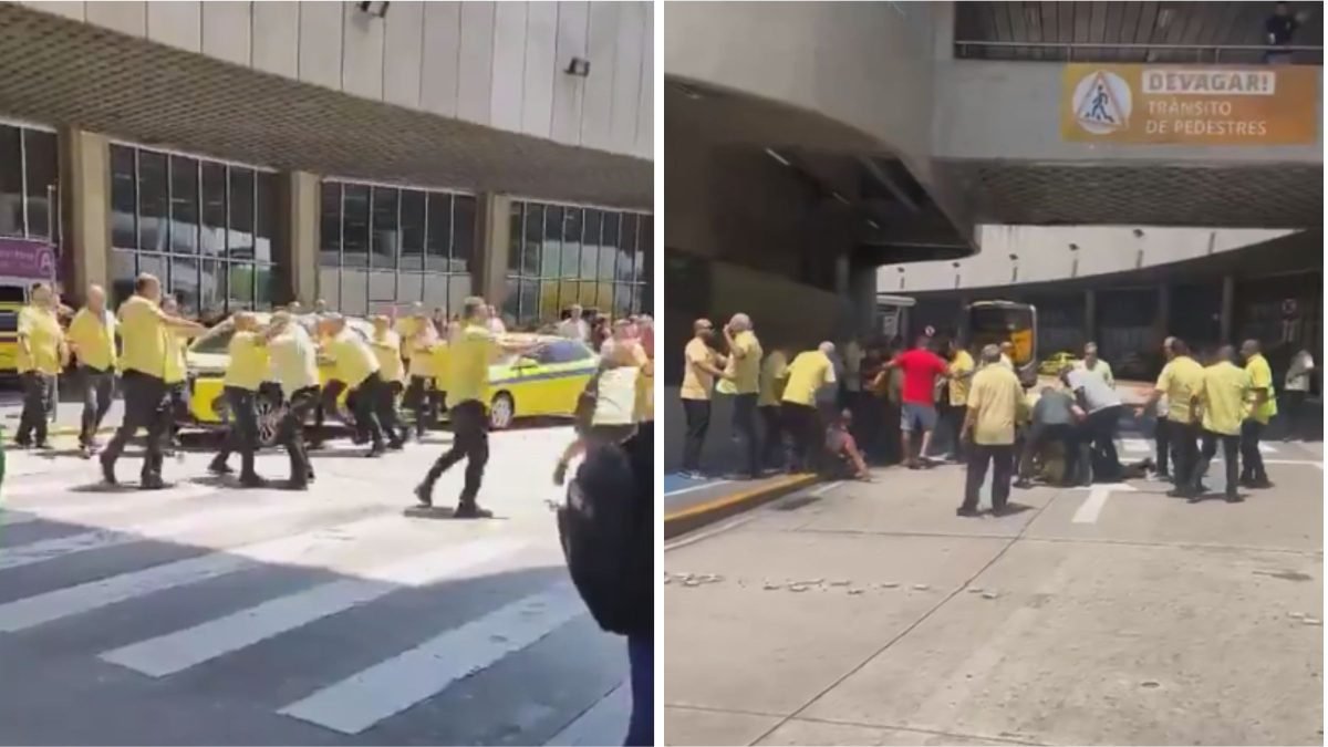 Briga entre taxistas fecha área de embarque em aeroporto; veja o vídeo
